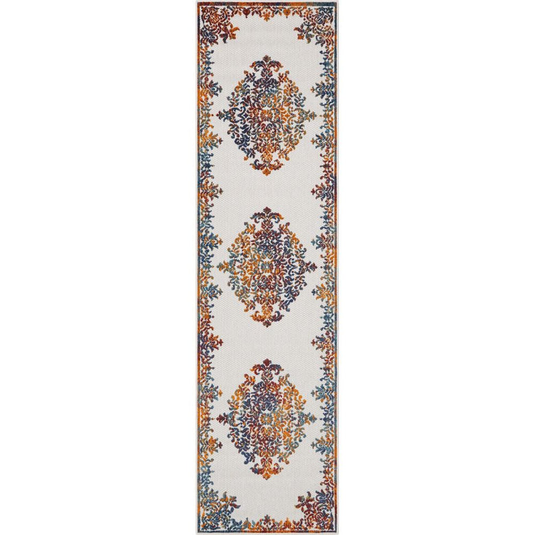 Arid Modern Medallion Persian Indoor/Outdoor Ivory High-Low Rug DO-502