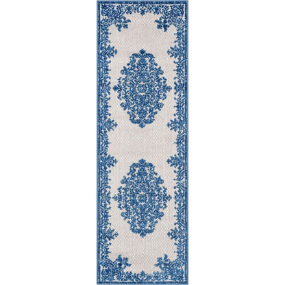 Arid Modern Medallion Persian Indoor/Outdoor Blue High-Low Rug DO-504