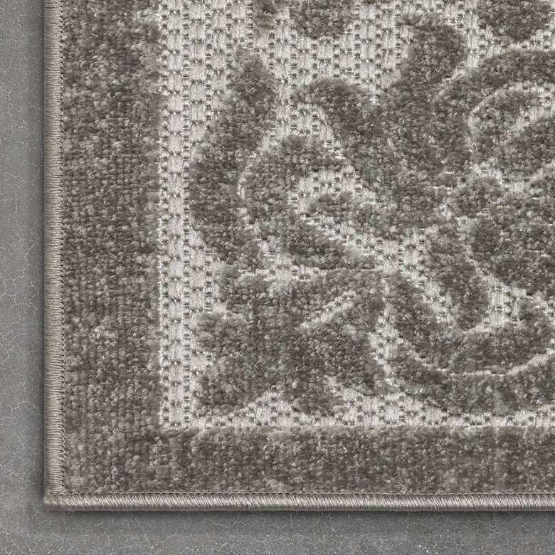 Arid Modern Medallion Persian Indoor/Outdoor Grey High-Low Rug DO-507
