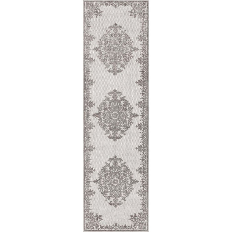 Arid Modern Medallion Persian Indoor/Outdoor Grey High-Low Rug DO-507
