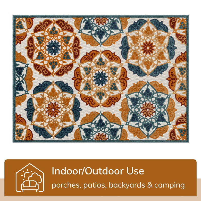 Cabo Floral Bold Multi-Color Indoor/Outdoor High-Low Rug DO-564