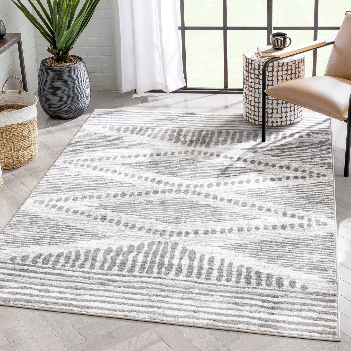 Aosta Tribal Diamond Pattern Ivory Grey Rug DU-132