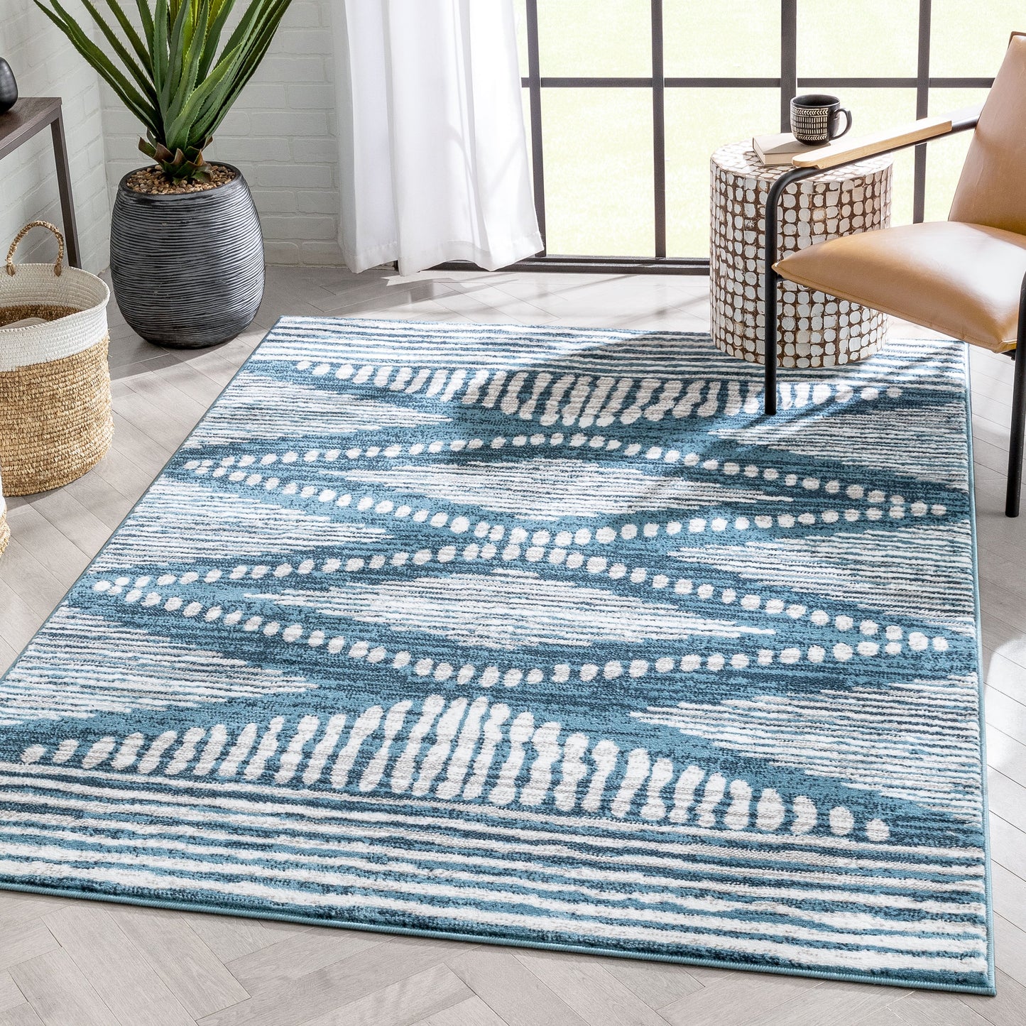 Aosta Tribal Diamond Pattern Light Blue Rug DU-136