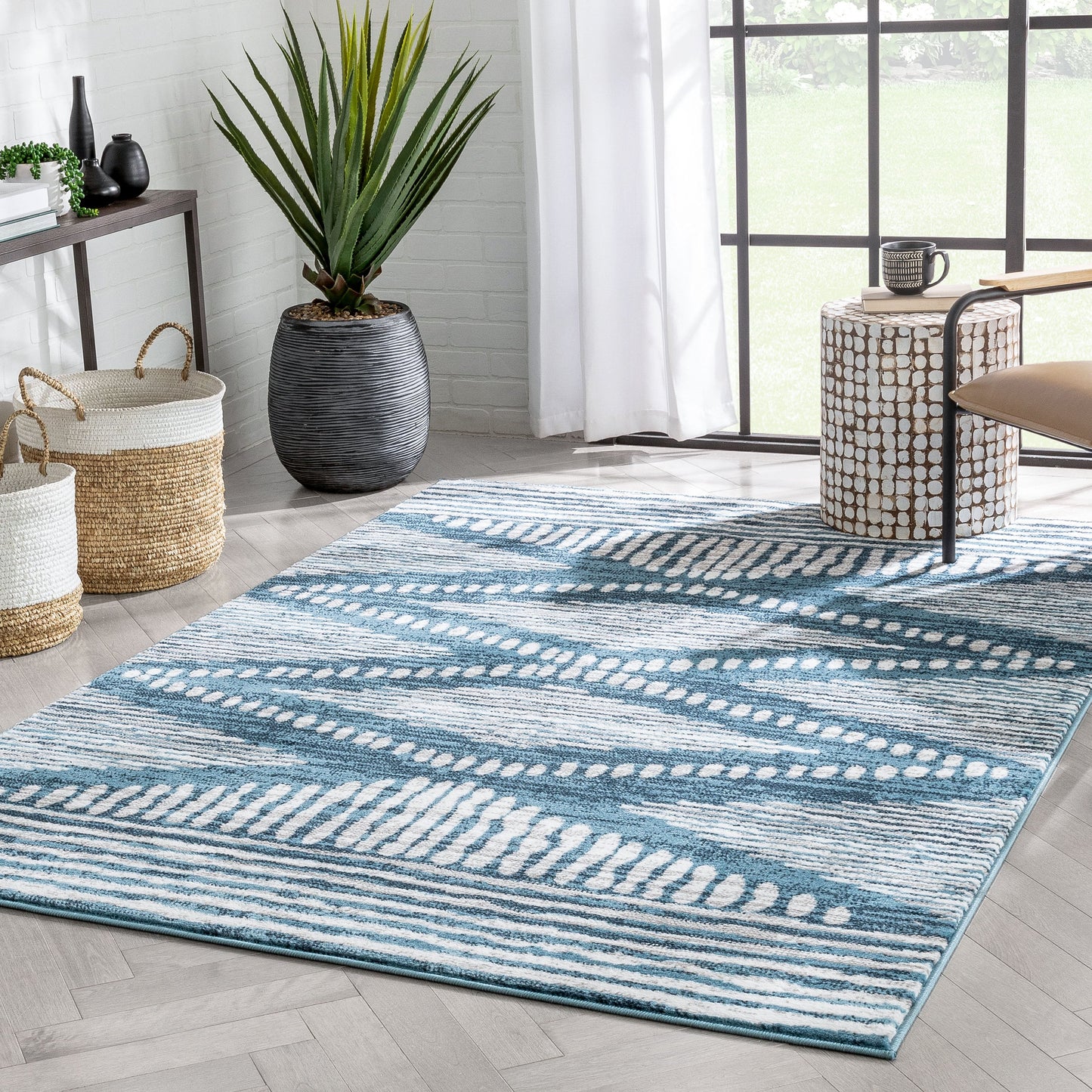 Aosta Tribal Diamond Pattern Light Blue Rug DU-136