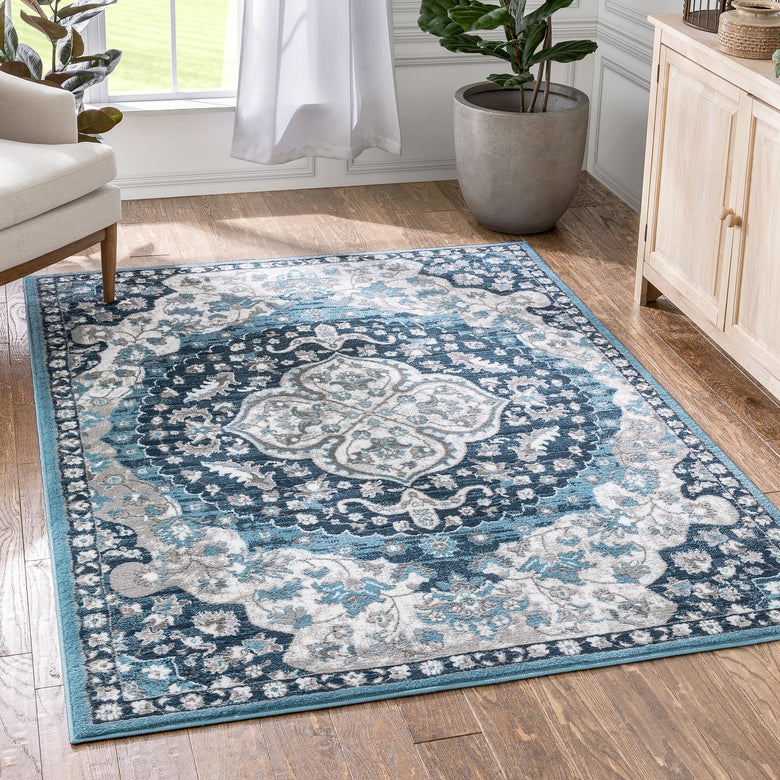Granada Transitional Oriental Medallion Pattern Blue Rug DU-84