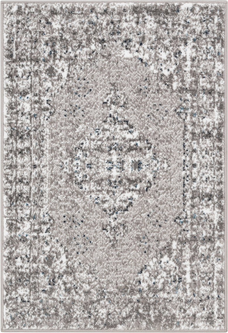 Trieste Vintage Floral Medallion Pattern Ivory Grey Rug DU-92