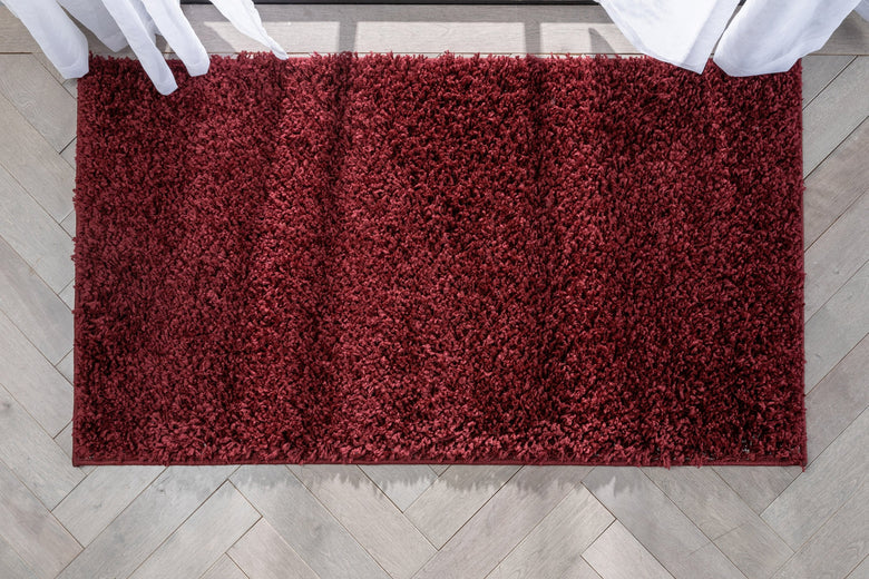 Emerson Modern Solid Deep Red Thick & Soft Shag Rug ELL-10