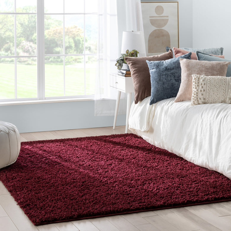 Emerson Modern Solid Deep Red Thick & Soft Shag Rug ELL-10