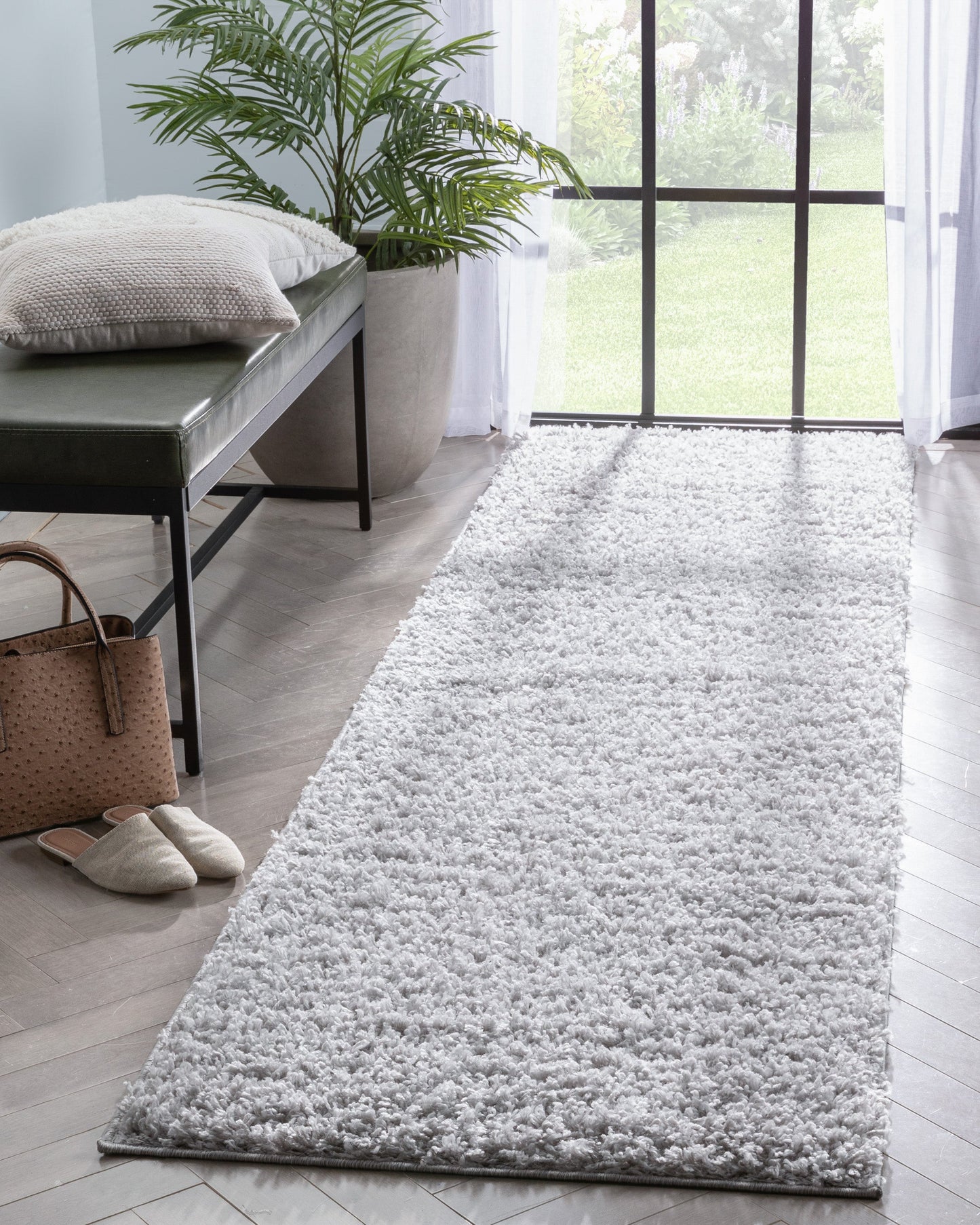 Emerson Modern Solid Light Grey Thick & Soft Shag Rug ELL-17