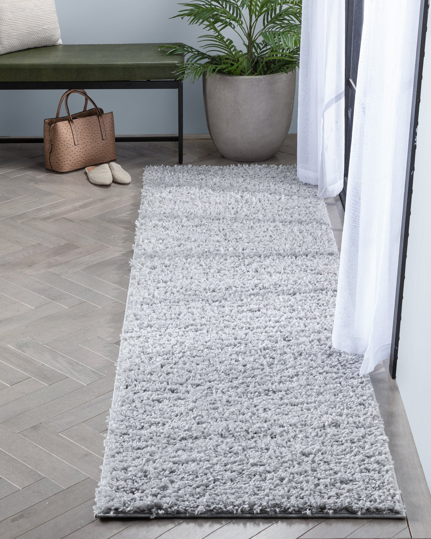 Emerson Modern Solid Light Grey Thick & Soft Shag Rug ELL-17