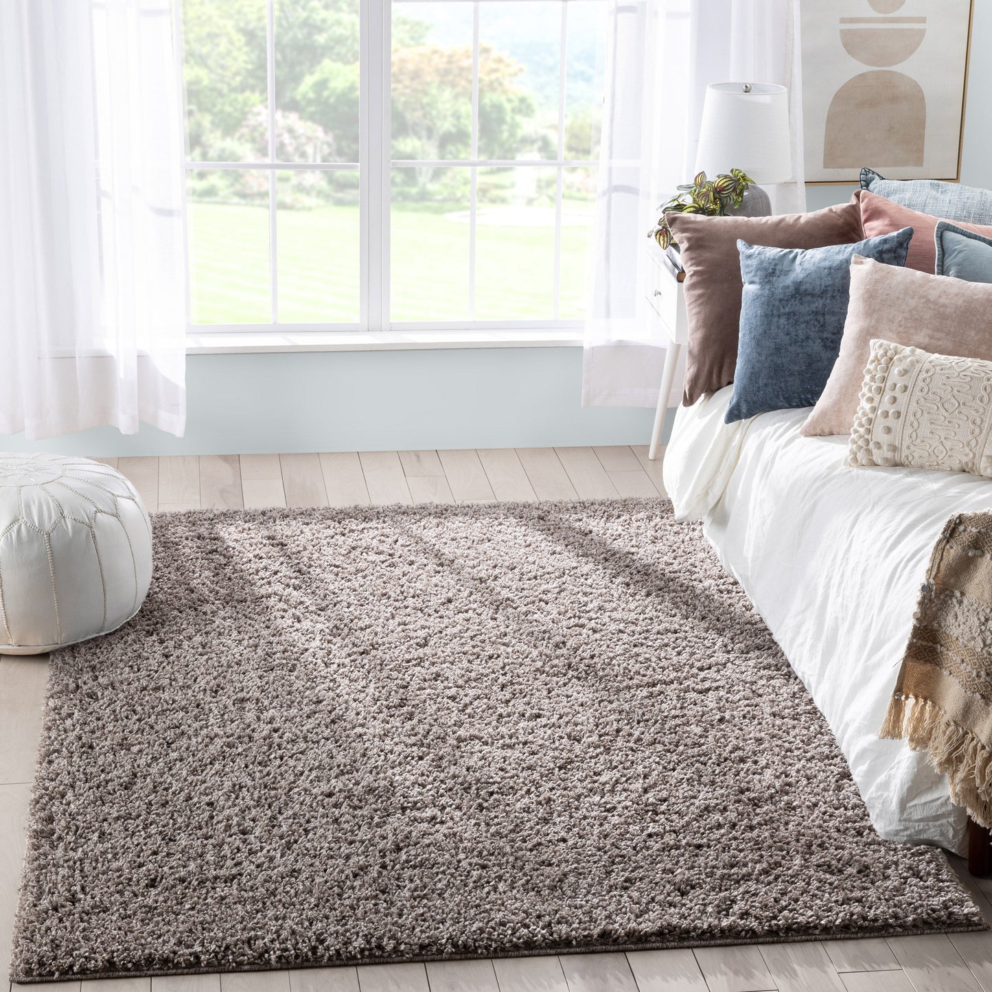 Emerson Modern Solid Taupe Thick & Soft Shag Rug ELL-18