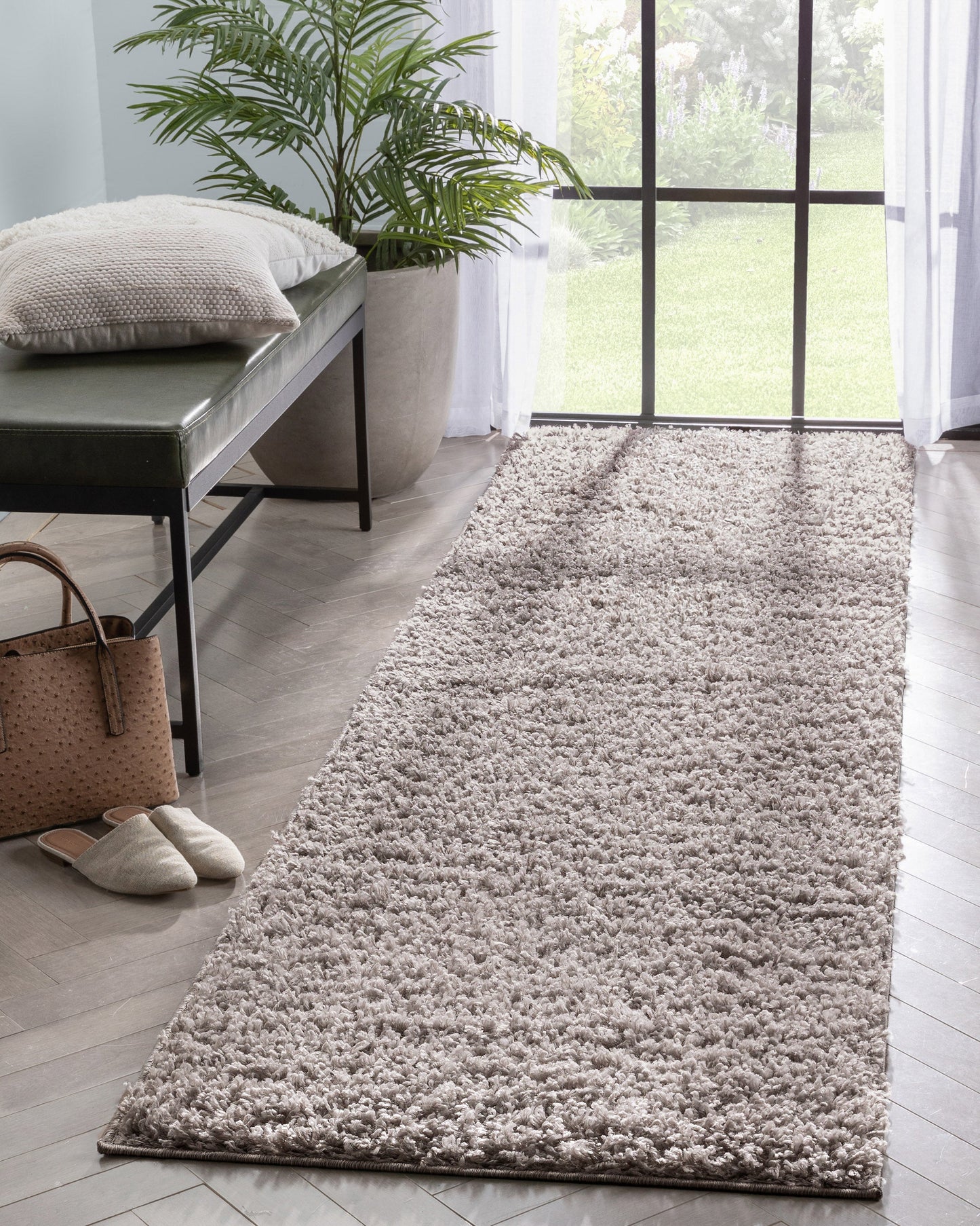 Emerson Modern Solid Taupe Thick & Soft Shag Rug ELL-18