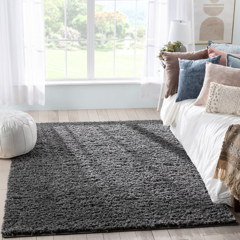 Emerson Modern Solid Dark Grey Thick & Soft Shag Rug ELL-23