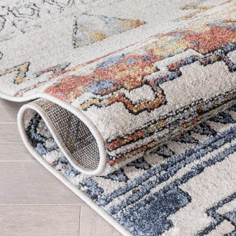 Forli Southwestern Aztec Ivory Blue Rug ENV-112