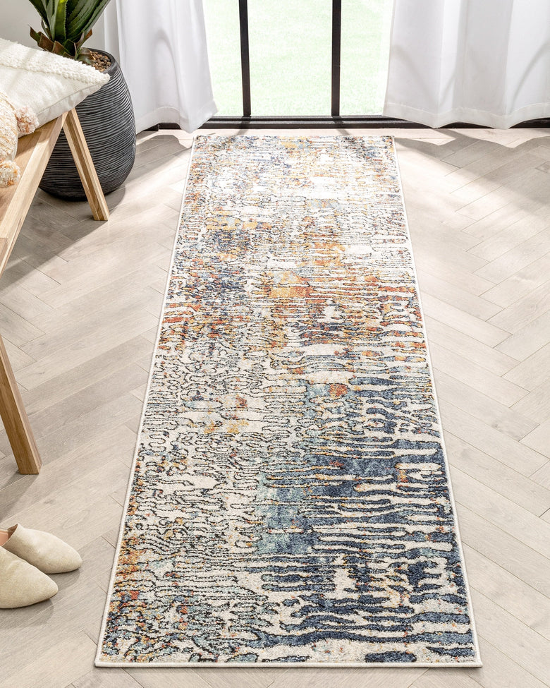 Modica Geometric Abstract Pattern Ivory Blue Rug ENV-62