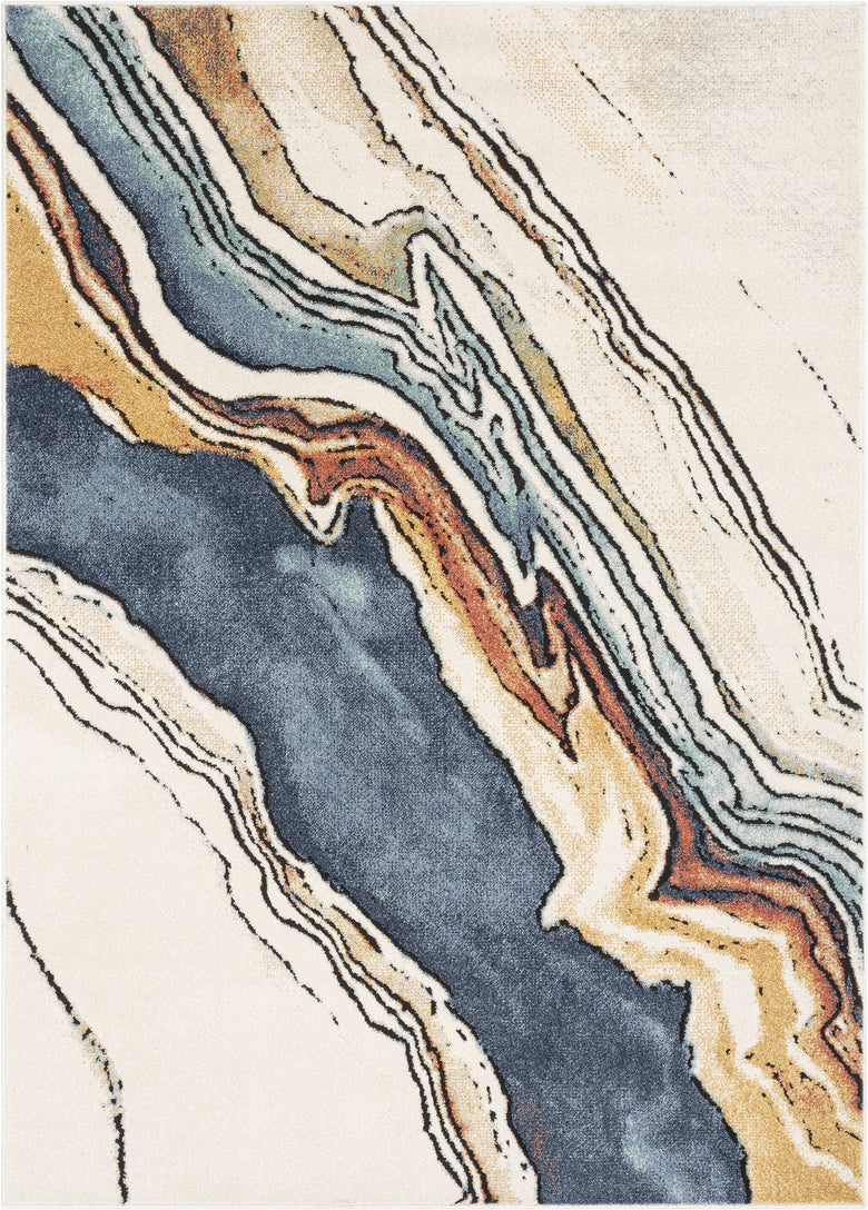 Livorno Abstract Paintsplash Ivory Blue Rug ENV-82