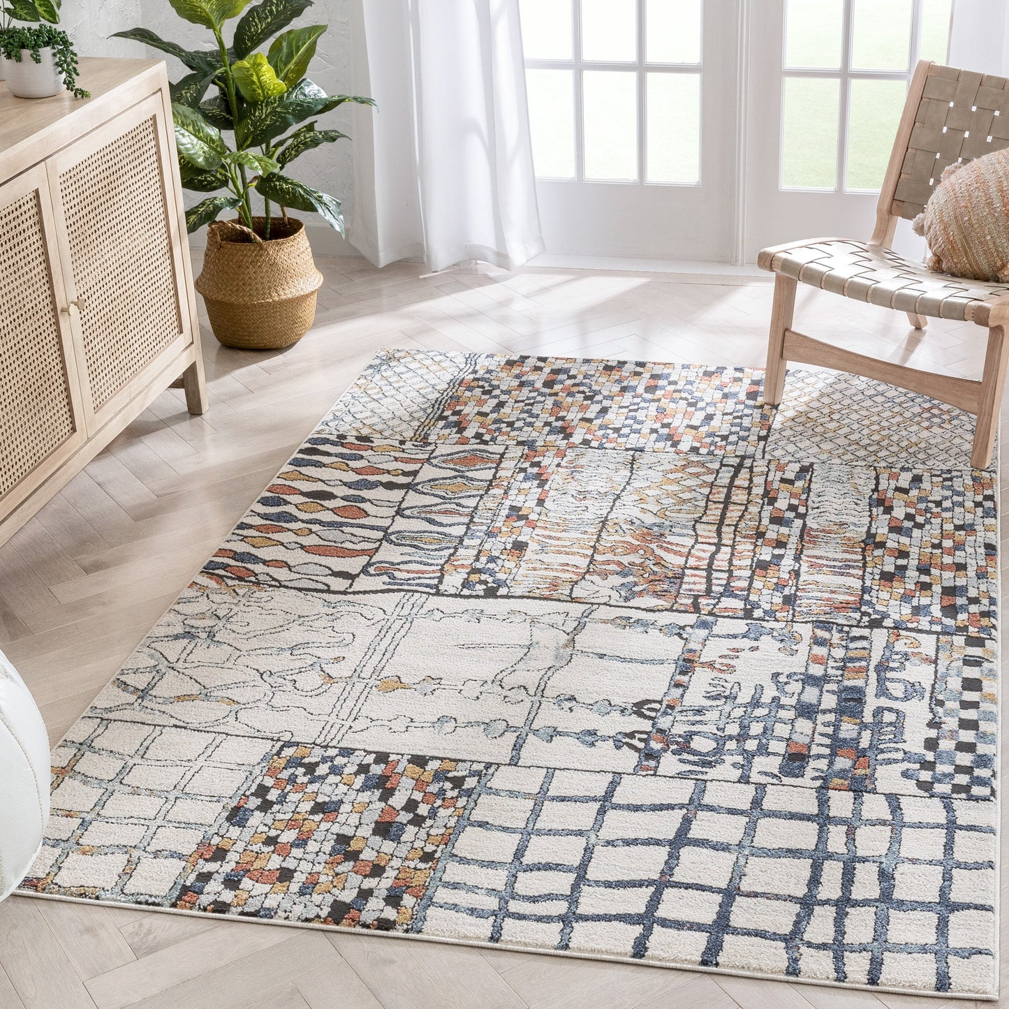 Taranto Geometric Abstract Pattern Ivory Blue Rug ENV-92