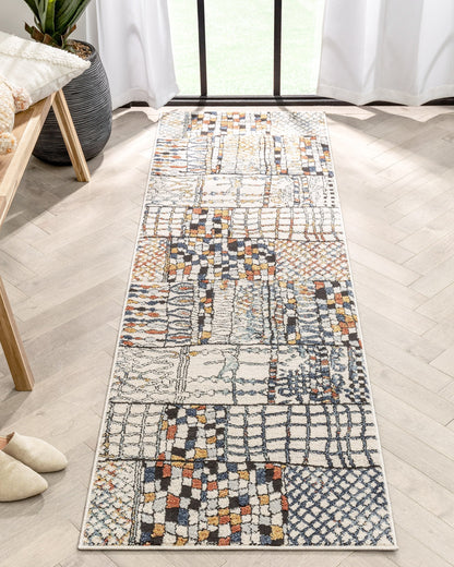 Taranto Geometric Abstract Pattern Ivory Blue Rug ENV-92