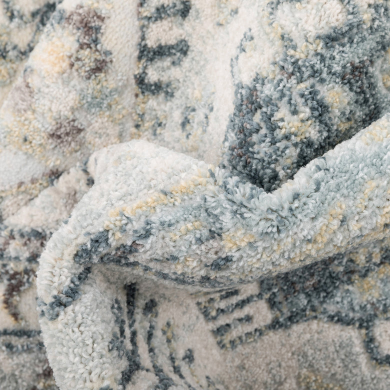 Novalie Vintage Patchwork Botanical Border Blue Rug FA-54