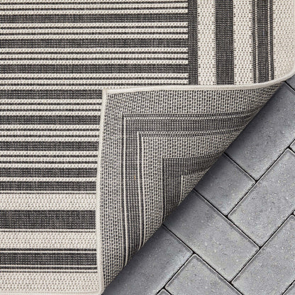 Frankie Modern Stripes Indoor/Outdoor Black Textured Rug FAL-23