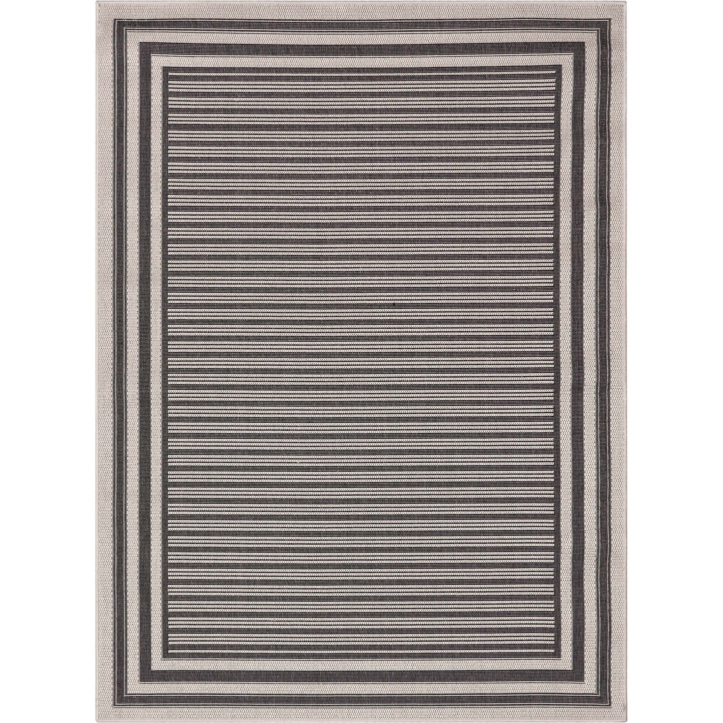 Frankie Modern Stripes Indoor/Outdoor Black Textured Rug FAL-23