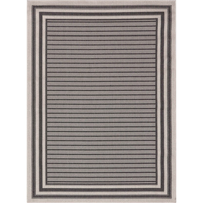 Frankie Modern Stripes Indoor/Outdoor Black Textured Rug FAL-23