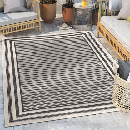 Frankie Modern Stripes Indoor/Outdoor Black Textured Rug FAL-23