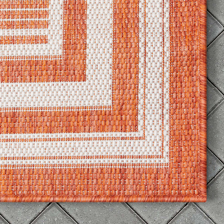 Frankie Modern Stripes Indoor/Outdoor Orange Textured Rug FAL-29