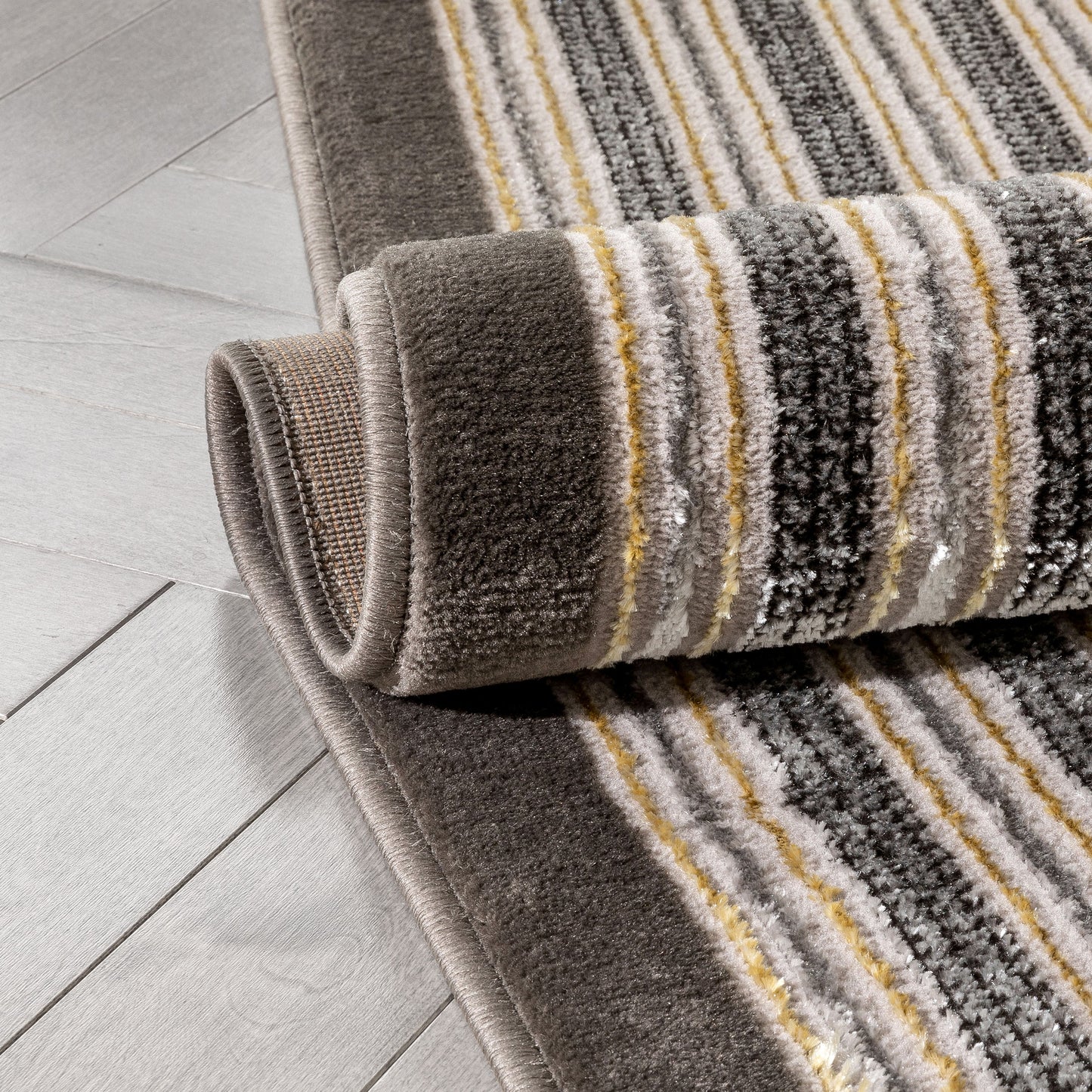 Waylon Retro Border Solid & Striped Grey Glam Rug FRM-107