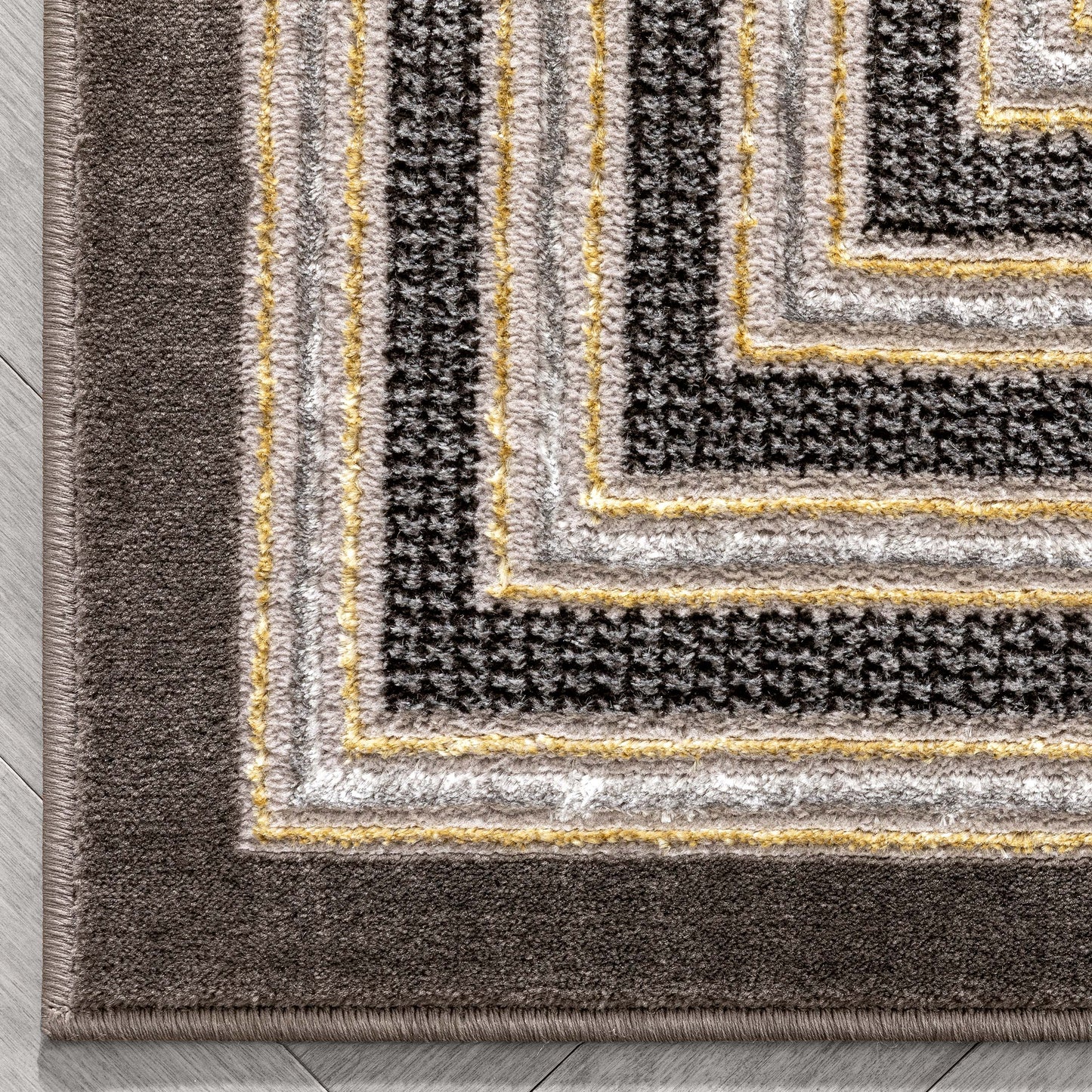 Waylon Retro Border Solid & Striped Grey Glam Rug FRM-107