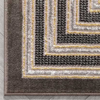 Waylon Retro Border Solid & Striped Grey Glam Rug FRM-107