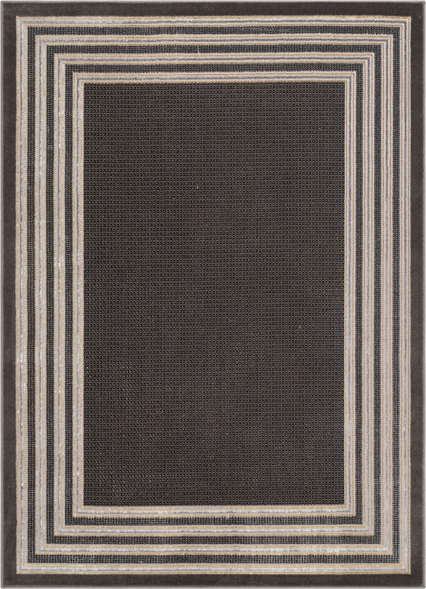 Waylon Retro Border Solid & Striped Grey Glam Rug FRM-107