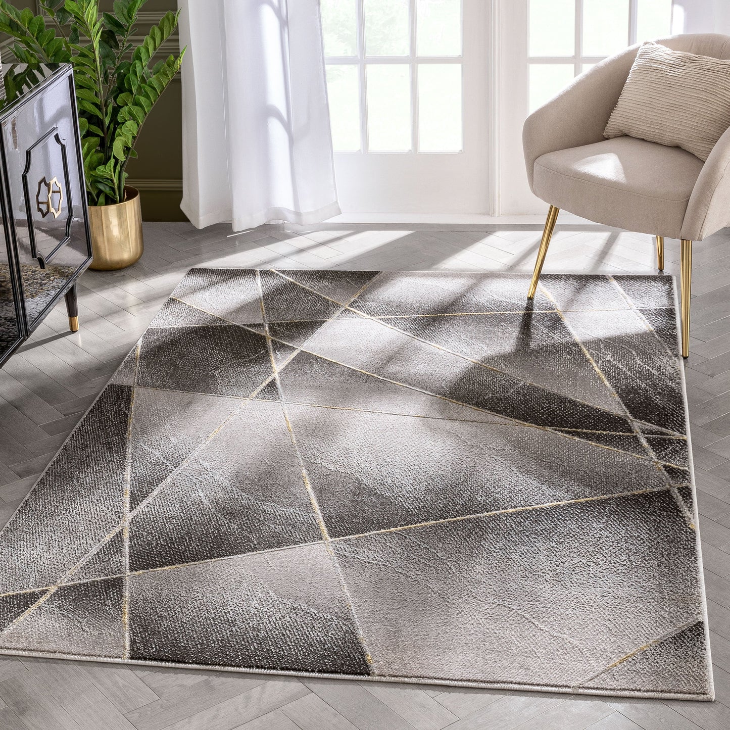 Arthur Retro Geometric Marble Pattern Grey Glam Rug FRM-117