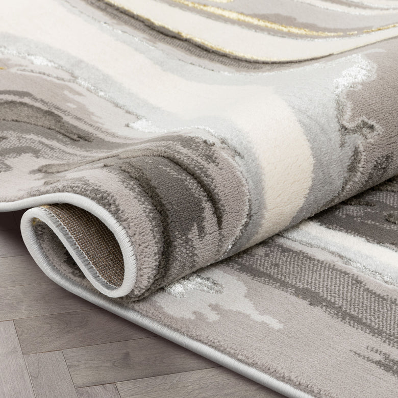 Beckley Contemporary Abstract Waves Ivory Glam Rug FRM-12