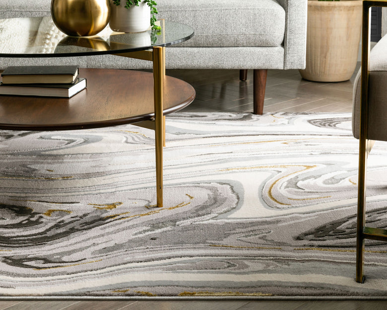 Beckley Contemporary Abstract Waves Ivory Glam Rug FRM-12