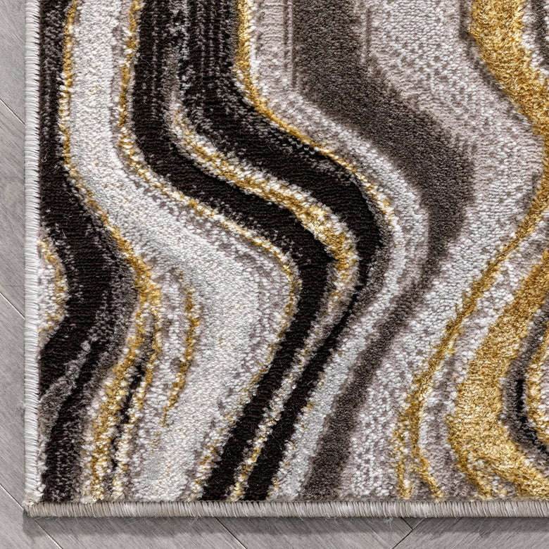 Warren Retro Abstract Waves Grey Glam Rug FRM-187