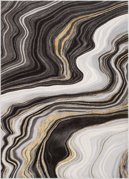 Warren Retro Abstract Waves Grey Glam Rug FRM-187