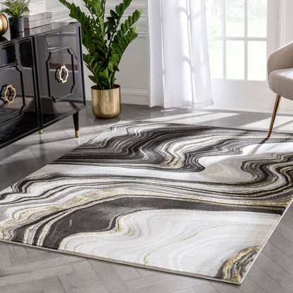 Warren Retro Abstract Waves Grey Glam Rug FRM-187