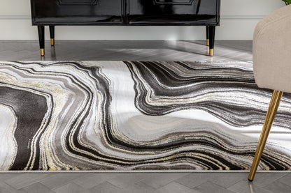 Warren Retro Abstract Waves Grey Glam Rug FRM-187