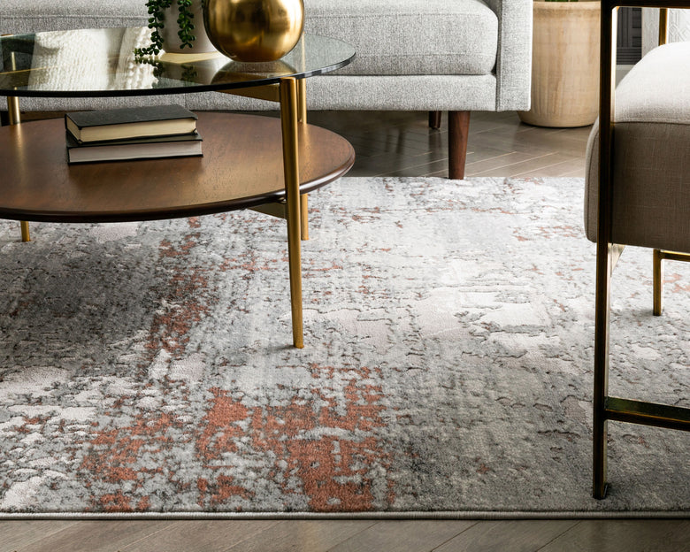 Angus Modern Abstract Distressed Grey Blush Glam Rug FRM-27