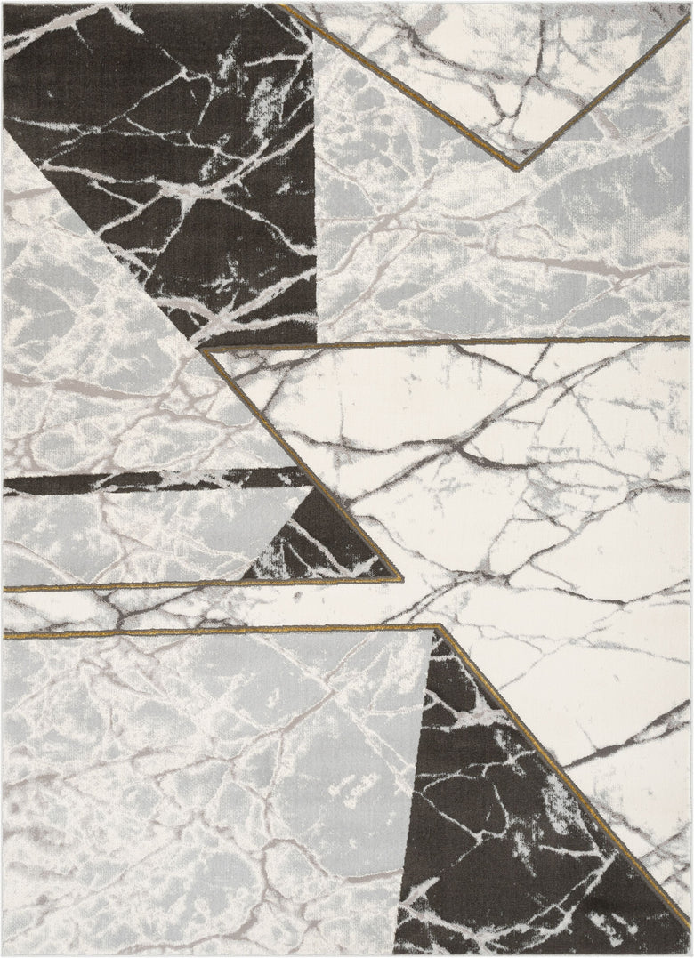 Weston Retro Geometric Marble Pattern Grey Glam Rug FRM-67