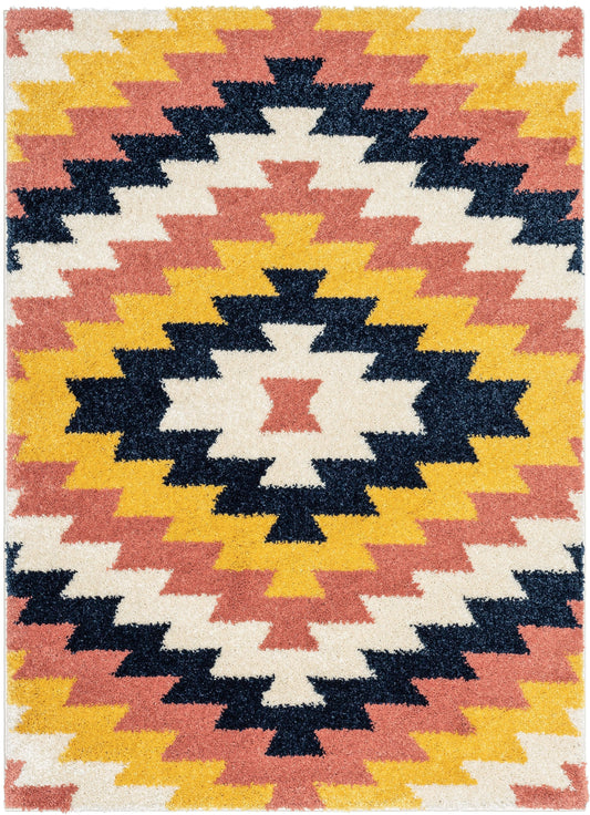 Titan Southwestern Tribal Ivory Blue Thick Shag Rug GIG-102