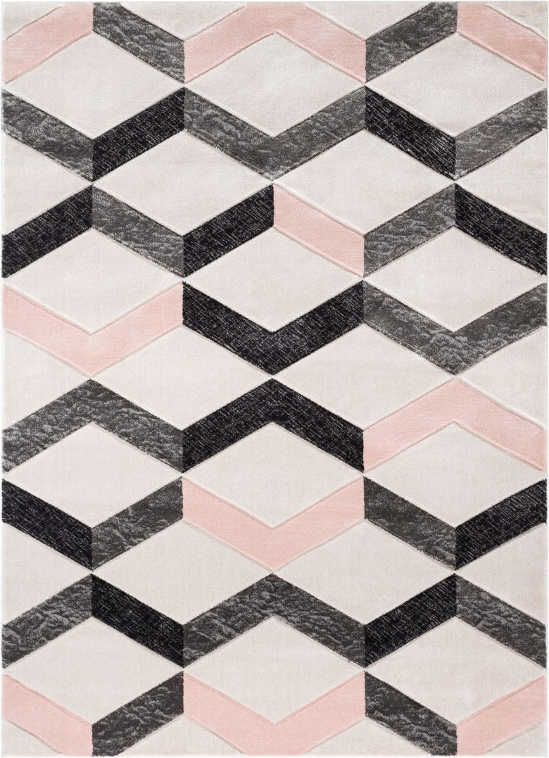 Millie Blush Pink Modern Zigzag Geometric 3D Textured Rug GV-17