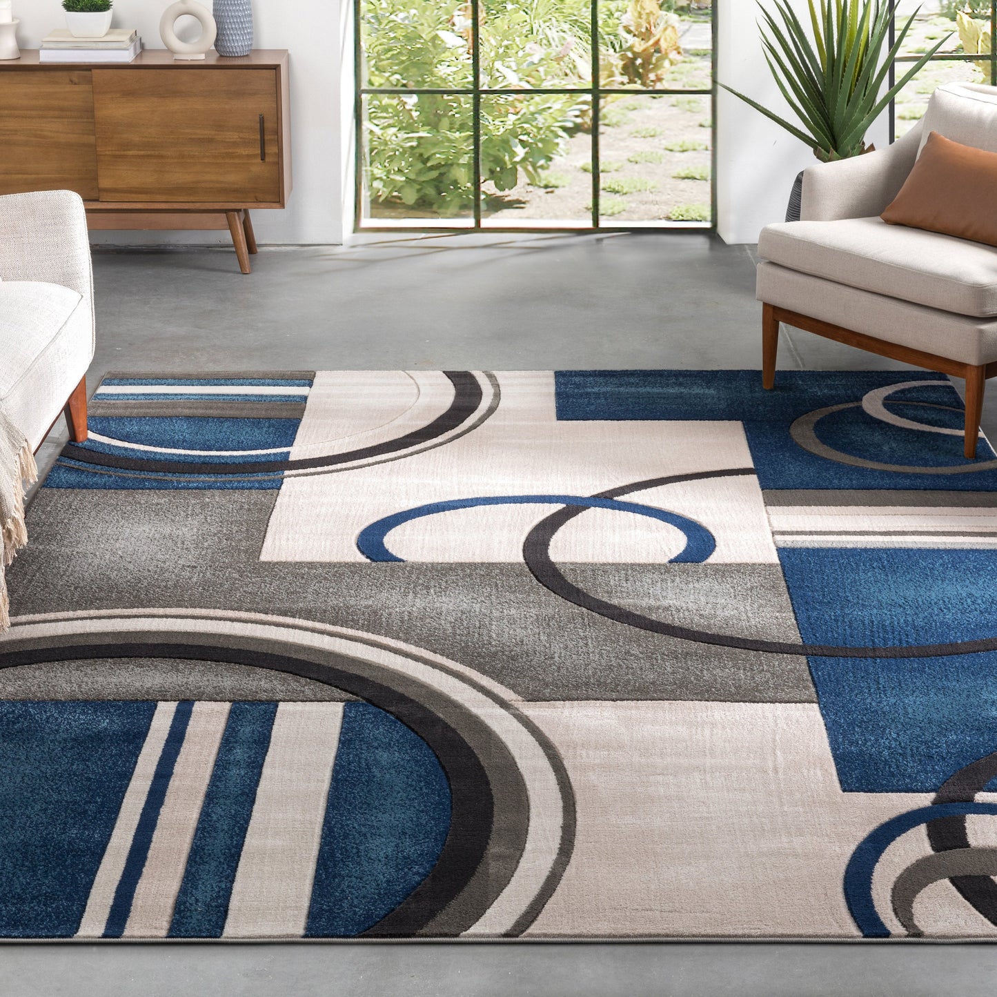 Belle Dark Blue Modern Abstract Geometric 3D Textured Rug GV-24