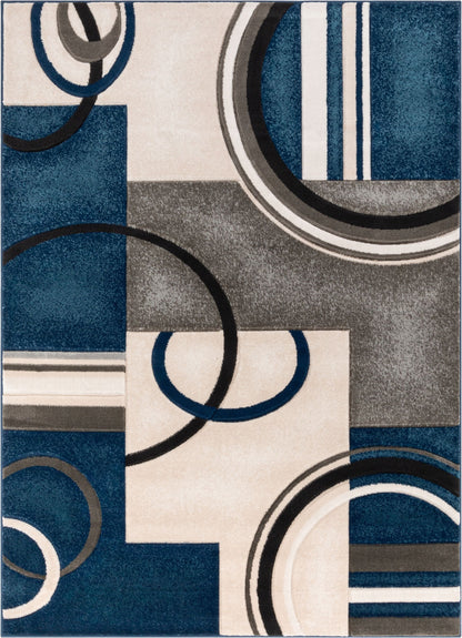 Belle Dark Blue Modern Abstract Geometric 3D Textured Rug GV-24