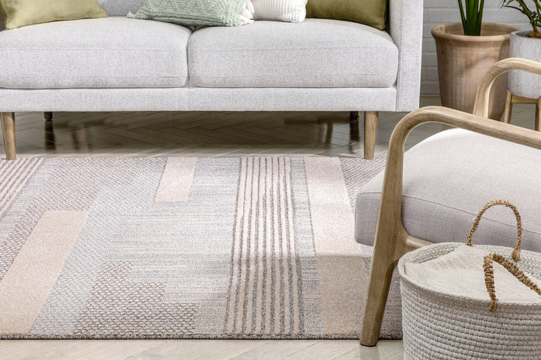 Briar Tribal Geometric Abstract Beige Looped Pile Rug HAR-12