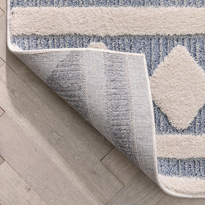 Zara Tribal Moroccan Diamond Pattern Light Blue Looped Pile Rug HAR-26