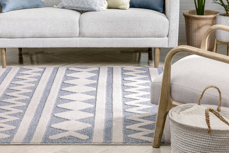 Zara Tribal Moroccan Diamond Pattern Light Blue Looped Pile Rug HAR-26