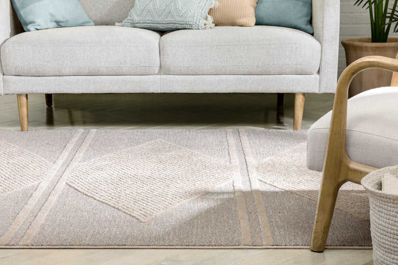 Evie Tribal Diamond Medallion Pattern Beige Looped Pile Rug HAR-32
