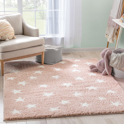 Celestial Skies Modern Stars Pattern Pink Thick & Ultra Soft Kids Rug HAV-10